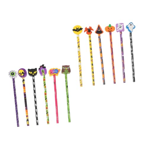 MAJORMENCH 12 Stück Teiliges Halloween Buntstifte mit Radiergummi Kinderfreundliche Holzstifte Cartoonartige Schreib und Malstifte Bunte Mitgebsel für Mädchen Partygeschenke und Schulbedarf von MAJORMENCH