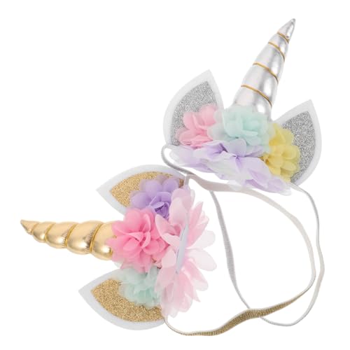 MAJORMENCH 2 Stück Haarreif mit Spiralhorn und Blumen Glitzernde Einhorn kopfband Katzenohren für Geburtstag Fest Cosplay Party Bezauberndes Accessoire für Mädchen von MAJORMENCH
