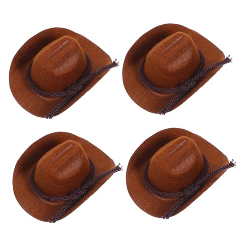 MAJORMENCH 4 Stück Teiliges Miniatur Western Puppenhut Flauschige Mini Cowboy Hüte Sicher für DIY Bastelprojekte Puppenhaus Dekorationen Party Accessoires von MAJORMENCH