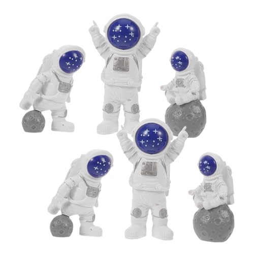 MAJORMENCH 6 Stück Resin Astronaut Figuren Mini Weltraum Deko für Kuchen und Schreibtisch Nachhaltige Raumfahrer Modelle für Kindergeburtstag und Weltraum Themenparty von MAJORMENCH