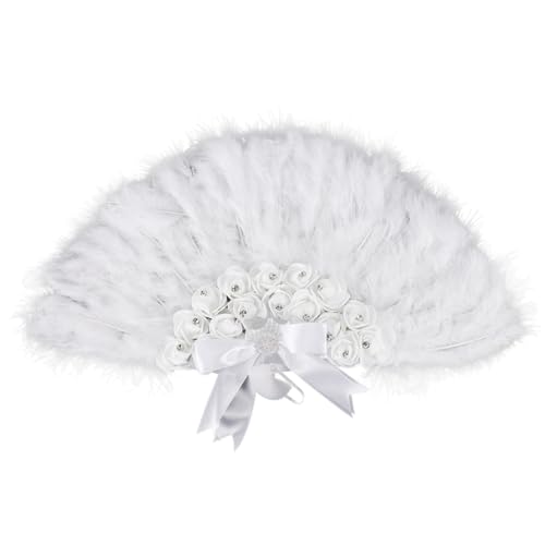 MAJORMENCH Handgefertigter Federfächer mit Strasssteinen Robuster Hochzeitsfächer für Braut und Gäste Eleganter Dekorations Bühnenfächer für Sommerpartys und Fotoshootings von MAJORMENCH