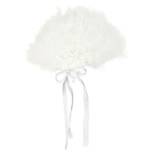 MAJORMENCH Hochzeitsfächer mit Spitzen und Federn Faltbarer Brautfächer mit Rosenblüten-dekor Tragbarer Festival-fächer für Hochzeitsgäste Stilvolle Foto-requisite für Party und von MAJORMENCH