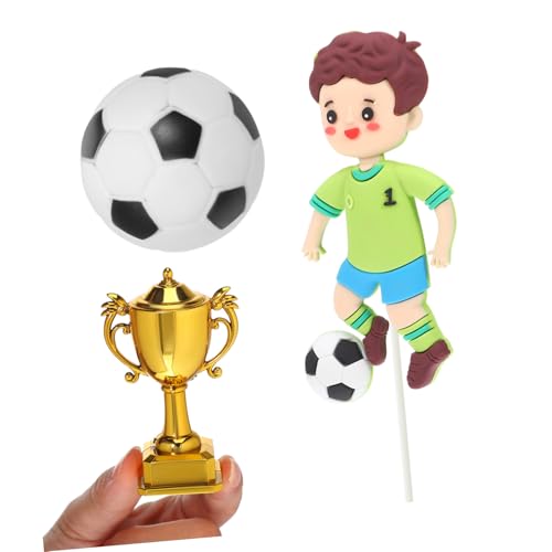 MAJORMENCH Teiliges Fußball Torten Dekorationsset Leichte Kunststoff Tortenstecker mit Fußball Soft-fußballspieler und Pokal von MAJORMENCH