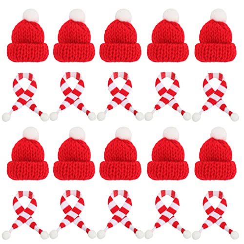 MAJOYLIFE 20 Stück Mini Weihnachtsmütze und Schal Set, Strickmütze des Weihnachten (Rot-10 Sets) von MAJOYLIFE