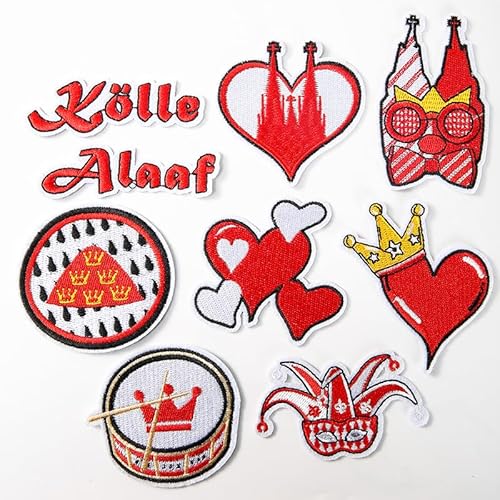 9 Stück Kölner Karneval Rot Weiß Bügelflicken,Kleidung Accessoires Karneval，Applikationen für Kleidung, Hosen, Hüte, Jeans, Nähen, Bastelzubehör，bügelbilder karneval. von MAJSHDIO