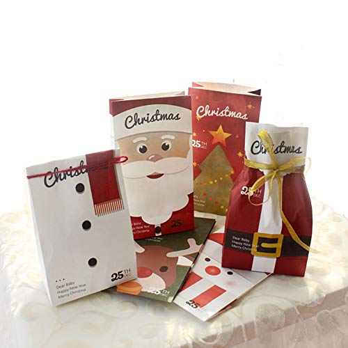 12 Stück Weihnachten Geschenktüten Mit Weihnachtsaufkleber Papiertüten Plätzchen Und Kekse Geschenkverpackung Tüten für Weihnachtsgeschenke von MAKFORT