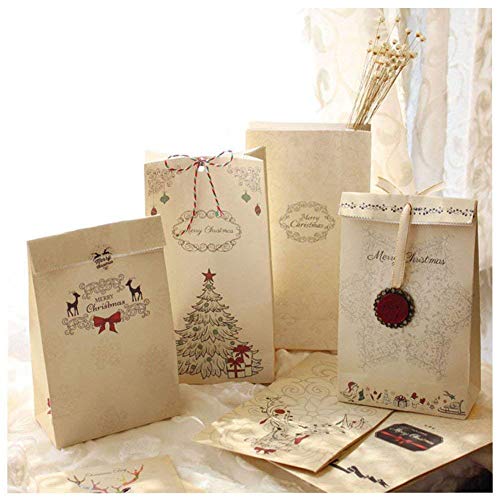 16 Stück Weihnachten Geschenktüten Mit Weihnachtsaufkleber Papiertüten Plätzchen Und Kekse Geschenkverpackung Tüten für Weihnachtsgeschenke von MAKFORT