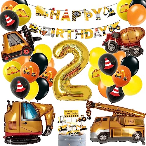 Bagger Deko Kindergeburtstag Set 2 Jahre Baustelle Truck Bagger Folienballon Baufahrzeug Baustelle Geburtstag Deko Happy Birthday Party Dekoration von MAKFORT