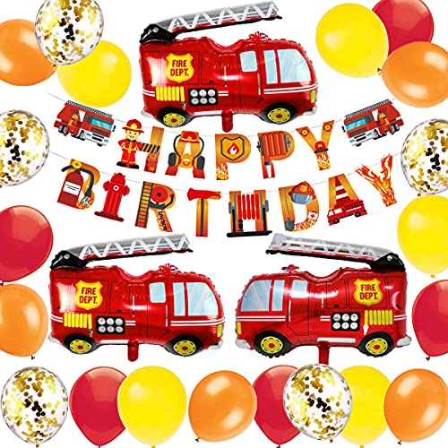 Kindergeburtstag Feuerwehrauto Deko Junge kindergeburtstag deko Feuerwehrmann Geburtstagsfeier Dekoration Folien Luftballon Happy Birthday Banner Geburtstag Deko von MAKFORT