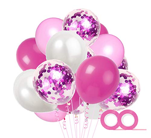 60 Stück Rosa und Weiß Luftballons mit Konfetti Ballons Rosa und 2XLuftschlangen Helium Ballons für Hochzeit Geburstagsdeko Babyparty Mädchen Dekoration von MAKFORT