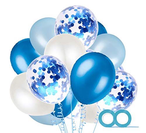 60 Stück Blau und Weiß Luftballons mit Konfetti Ballons Blau und 2XLuftschlangen Helium Ballons für Hochzeit Geburstagsdeko Babyparty Junge Dekoration von MAKFORT