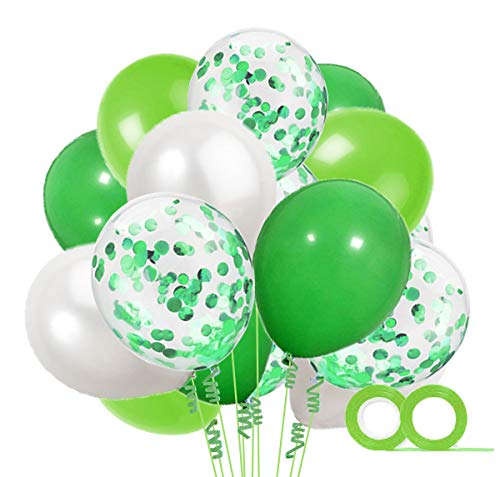 60 Stück Grün und Weiß Luftballons mit Konfetti Ballons Grün und 2XLuftschlangen Helium Ballons für Hochzeit Geburstagsdeko Dinosaurier Party Babyparty Dekoration von MAKFORT