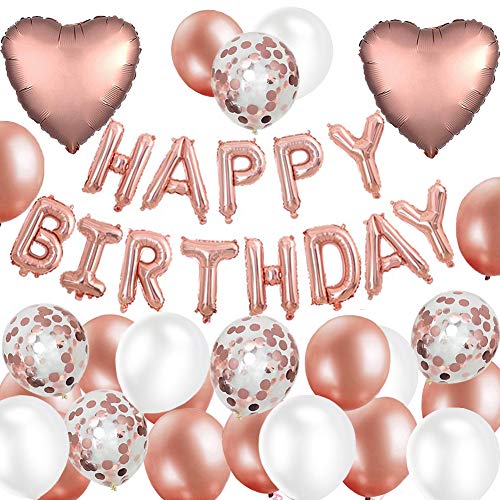 MAKFORT Geburtstag Deko Rosegold Happy Birthday Folienballons Girlande mit Konfetti Luftballons Roségold Für Geburtstag Partydeko Mädchen und Frauen MAKFORT Geburtstag Deko Rosegold Happy Birthday Folienballons Girlande mit Konfetti Luftballons Roségold Für Geburtstag Partydeko Mädchen und Frauen von MAKFORT