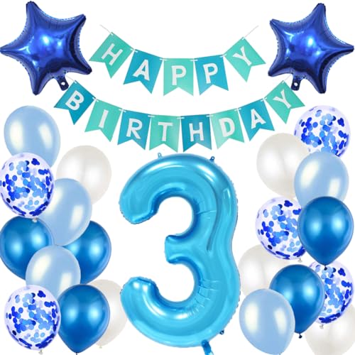 MAKFORT Geburtstagsdeko 3. Geburtstag Blau - Happy Birthday Girlande und Luftballons, Konfetti Luftballons für Partydeko Deko Junge MAKFORT Geburtstagsdeko 3. Geburtstag Blau - Happy Birthday Girlande und Luftballons, Konfetti Luftballons für Partydeko Deko Junge von MAKFORT