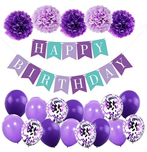 MAKFORT Geburtstagsdeko Grün Happy Birthday Girlande mit Pompoms und Luftballons Grün Konfetti Luftballons für Geburtstag Partydeko von MAKFORT