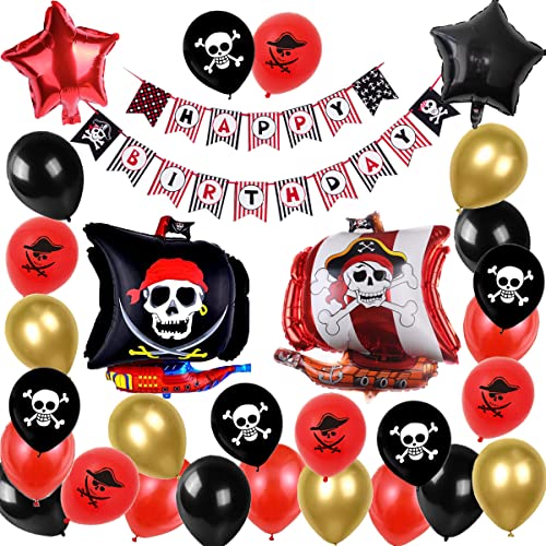 Piratenschiff Luftballons Set Piraten Geburtstagsfeier Deko Happy Birthday Banner Piratenschiff Ballon für Kinder Piraten Themenorientierte Geburtstags Versorgungen von MAKFORT