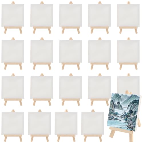 MAKTSAM Mini-Leinwand und Staffelei, 10 x 10 cm, kleine Kunstleinwand mit 8 x 15 cm Holzstaffeleien, Tisch-Staffelei, gespannte leere Leinwand zum Zeichnen, Malen, Hochzeitsdekoration, 20 Sets MAKTSAM Mini-Leinwand und Staffelei, 10 x 10 cm, kleine Kunstleinwand mit 8 x 15 cm Holzstaffeleien, Tisch-Staffelei, gespannte leere Leinwand zum Zeichnen, Malen, Hochzeitsdekoration, 20 Sets von MAKTSAM