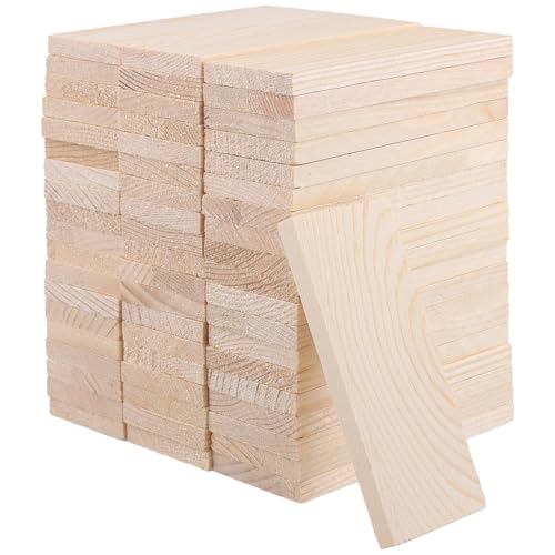 MAKTSAM Rechteckige Holzstücke, 10 x 4 cm, 60 Stück, natürliches Kiefernholz, unlackiertes Holzbrett für Dekoration, Bastelbedarf, Bastelarbeiten, Malerei von MAKTSAM