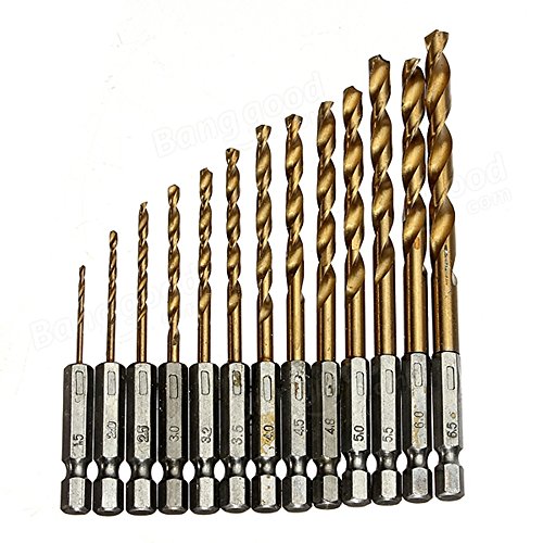 MALAYAS 13 tlg.Titan-Nitrid HSS Bohrer Satz Set Sechskant Schaft Spiralbohrer Bohrersatz Sechskantschaft für Akkuschrauber 1.5-6.5mm von MALAYAS