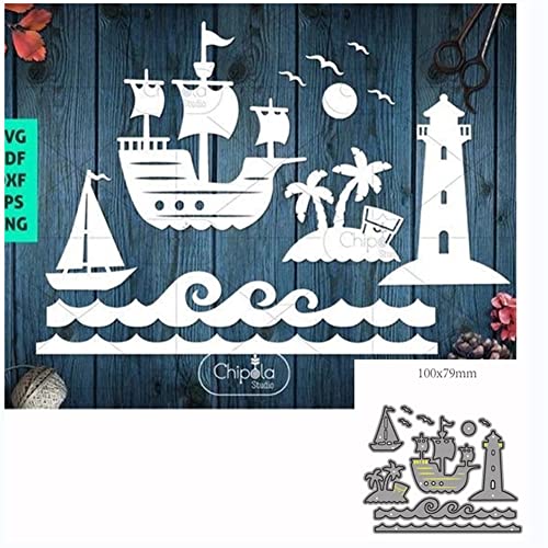 Sea View Stanzformen Segeln Meer Wellen Leuchtturm Möwe Stanzschablonen Prägepapier Stanzformen für DIY Scrapbooking Album Kunst Handwerk Dekoration Fotostempel von MALISTLN