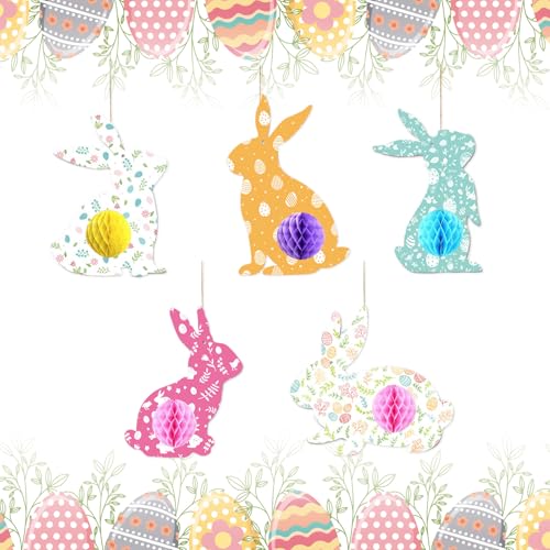 MALNDTK 5 Stück Osterdeko Wabenball, Osterhase Bienenstock Hängen, Osterdekoration Wabenbälle Bastelset, Dimensionaler Osterhase mit Wabe Papier Eier Dekoration für Ostern Dekoration Aufhängen MALNDTK 5 Stück Osterdeko Wabenball, Osterhase Bienenstock Hängen, Osterdekoration Wabenbälle Bastelset, Dimensionaler Osterhase mit Wabe Papier Eier Dekoration für Ostern Dekoration Aufhängen von MALNDTK