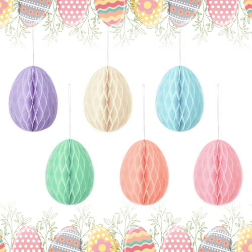 MALNDTK 6 Stück 6 Farben Ostereier Wabenbälle zum Aufhängen, Bunte Ostereier Papier Osterdeko Dekoration,Wabendekoration Geeignet für Ostern Ostersträuße und Osterdekoration,Ideal zum Ostern von MALNDTK