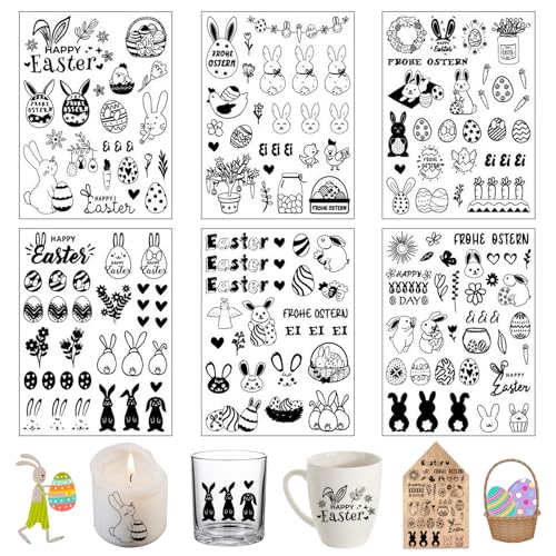 MALNDTK 6Pcs Ostern Rub On Sticker, Ostern Transferaufkleber, Übertragungsaufkleber mit Ostereiern und Osterhasen, Geeignet für die Dekoration DIY Projekte, Glas, Holz, Möbel, Scrapbooks und Geschenke von MALNDTK