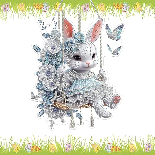 MALNDTK Ostern Diamond Painting zum Anhänger, 5D Diamantmalerei Osterhase, DIY Diamond Painting Ostern Deko, Frühling Deko Diamant Malerei, für Fenster & Wand, Ostergeschenke für Kinder & Erwachsene von MALNDTK