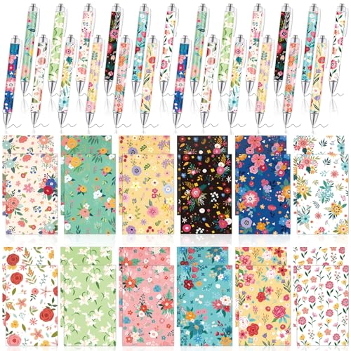 MALOKI 48-teiliges Set mit Blumenmotiven und Notizblöcken, hübsch, ausgefallene Kugelschreiber, liniert, Notizblock, Notizblöcke, Geschenk für Damen, Muttertag, Schule, Bürobedarf (Blume, 48) von MALOKI