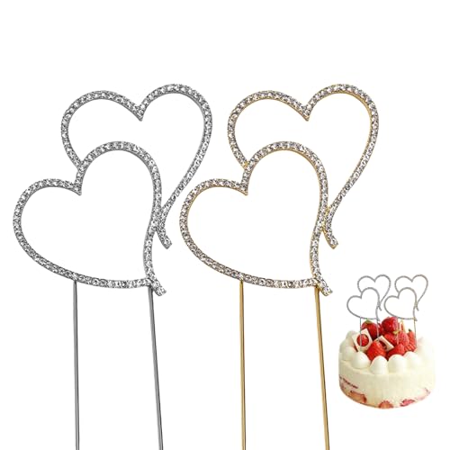 2 Stück Hochzeitstorte Deko,Tortentopper Hochzeitstorte Topper,Doppelherz Hochzeitstorten Deko,Legierung Strass Kristall Hochzeitsdeko Torte,Tortendeko Silberhochzeit für Hochzeit Party (Silber,Gold) 2 Stück Hochzeitstorte Deko,Tortentopper Hochzeitstorte Topper,Doppelherz Hochzeitstorten Deko,Legierung Strass Kristall Hochzeitsdeko Torte,Tortendeko Silberhochzeit für Hochzeit Party (Silber,Gold) von MALOUSUN