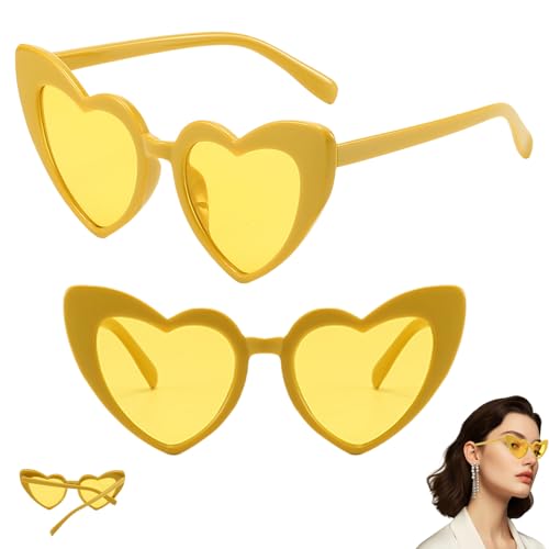 2 Stück Herz Sonnenbrille,Vintage Sonnenbrille Herz,Herzbrille Gelb Damen,Sonnenbrille Herzform,Herzen Brille UV400 Schutz,Retro Herzchen Sonnenbrillen,Heart Sunglasses für Party,Hochzeit,Karneval 2 Stück Herz Sonnenbrille,Vintage Sonnenbrille Herz,Herzbrille Gelb Damen,Sonnenbrille Herzform,Herzen Brille UV400 Schutz,Retro Herzchen Sonnenbrillen,Heart Sunglasses für Party,Hochzeit,Karneval von MALOUSUN