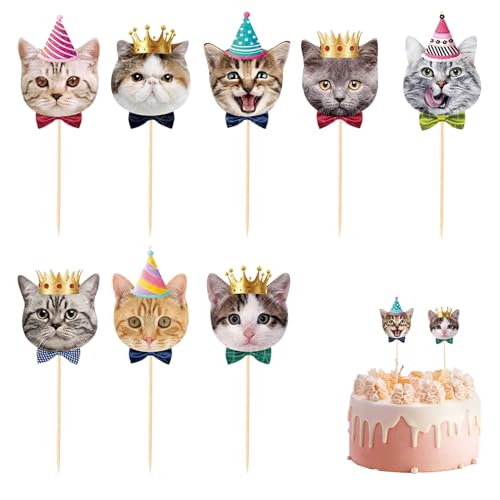24 Stück Katzen Tortendeko Katze Deko Geburtstag Kuchen Deko Muffin Cupcake Topper Cake Kuchendekoration Katze Thema Kuchenaufsätte Zubehör für Party Geburtstagsdeko Kindergeburtstag Geburtstagsfeier von MALOUSUN