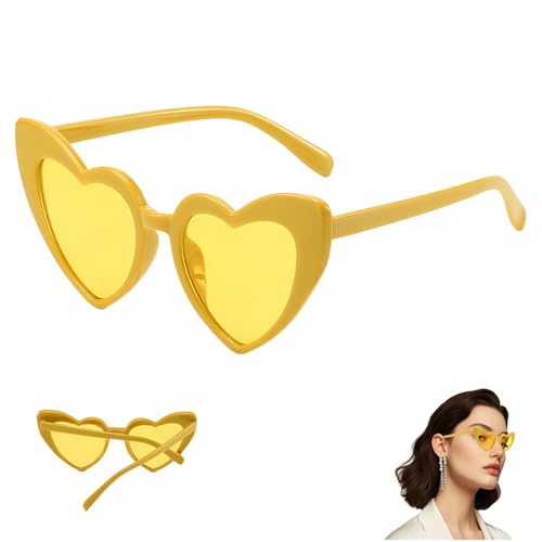 Herz Sonnenbrille,Vintage Sonnenbrille Herz,Herzbrille Gelb Damen,Sonnenbrille Herzform,Herzen Brille UV400 Schutz,Retro Herzchen Sonnenbrille,Heart Sunglasses für Party,Hochzeit,Karneval,Halloween Herz Sonnenbrille,Vintage Sonnenbrille Herz,Herzbrille Gelb Damen,Sonnenbrille Herzform,Herzen Brille UV400 Schutz,Retro Herzchen Sonnenbrille,Heart Sunglasses für Party,Hochzeit,Karneval,Halloween von MALOUSUN