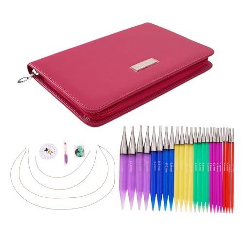 12 Paar austauschbare Rundstricknadel-Set mit Reißverschlussetui, 3,5 mm-12 mm, bunte Rundstricknadeln, Heimzubehör von MALSSE