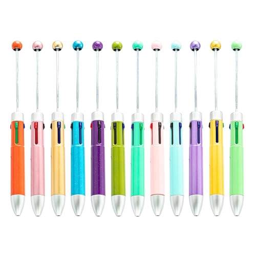 12 Stück 4 Farben in 1 Perlenstift, mehrfarbiger Kugelschreiber, 4 Farben in 1, einziehbarer Kugelschreiber für Schüler, Lehrer, glattes Schreiben von MALSSE