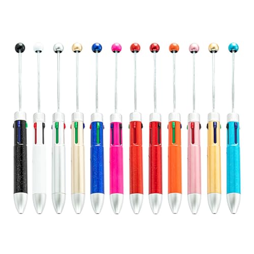12 Stück 4 Farben in 1 Perlenstift, mehrfarbiger Kugelschreiber, 4 Farben in 1, einziehbarer Kugelschreiber für Schüler, Lehrer, glattes Schreiben von MALSSE