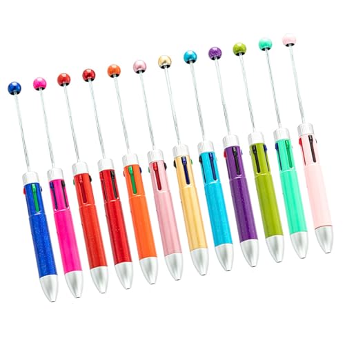 12 Stück 4 Farben in 1 Perlenstift, mehrfarbiger Kugelschreiber, 4 Farben in 1, einziehbarer Kugelschreiber für Schüler, Lehrer, glattes Schreiben von MALSSE