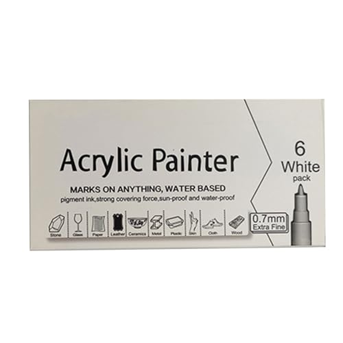 Acryl-Marker, 0,7 mm Spitze, für Stein, Holz, Keramik, Glas, Papier, Leder, Kleidung, Metall, wasserbasiert, 6 Stück von MALSSE
