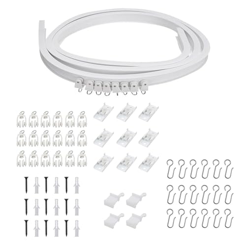 Biegbare Deckenvorhangschienen-Kits, 3 m, weiß, flexible Schienen mit Rollen, Metallhaken zum Aufhängen von Vorhängen, einfache Installation, Vorhangschienen Biegbare Deckenvorhangschienen-Kits, 3 m, weiß, flexible Schienen mit Rollen, Metallhaken zum Aufhängen von Vorhängen, einfache Installation, Vorhangschienen von MALSSE