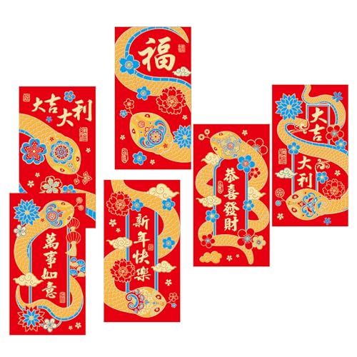 Briefumschläge für traditionelles Frühlingsfest 2025, Schlangenjahr, Geldpakete, Papiertüte, Hongbao für Neujahr, 6 Stück Briefumschläge für traditionelles Frühlingsfest 2025, Schlangenjahr, Geldpakete, Papiertüte, Hongbao für Neujahr, 6 Stück von MALSSE