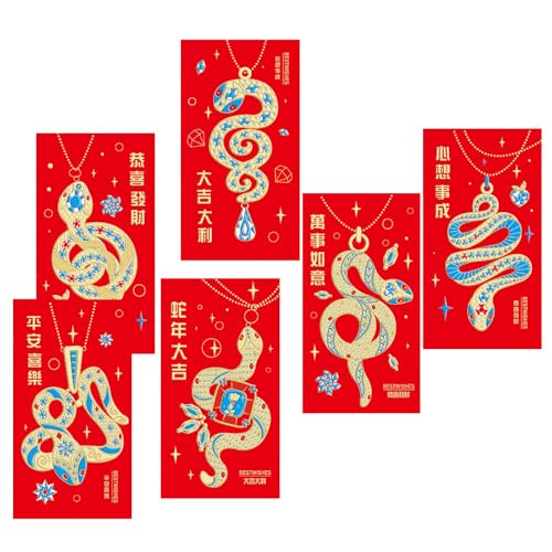 Briefumschläge für traditionelles Frühlingsfest 2025, Schlangenjahr, Geldpakete, Papiertüte, Hongbao für Neujahr, 6 Stück von MALSSE