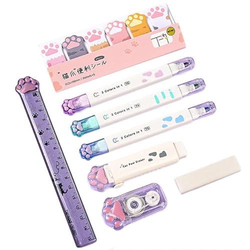 Cartoon-Schul-Schreibwaren-Set mit Bleistiftbox, weißes Korrekturband, einziehbarer Radiergummi, Lineal, Textmarker, Notizblock, Schüler-Schreibwaren-Set von MALSSE