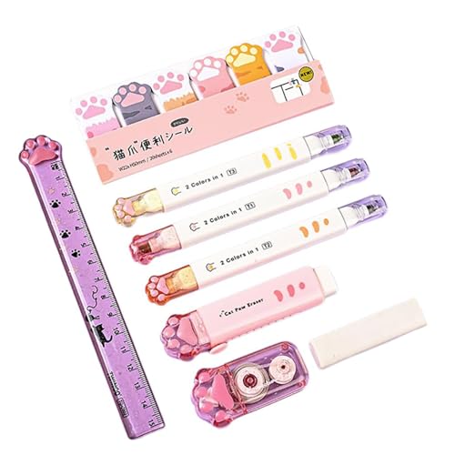 Cartoon-Schul-Schreibwaren-Set mit Bleistiftbox, weißes Korrekturband, einziehbarer Radiergummi, Lineal, Textmarker, Notizblock, Schüler-Schreibwaren-Set Cartoon-Schul-Schreibwaren-Set mit Bleistiftbox, weißes Korrekturband, einziehbarer Radiergummi, Lineal, Textmarker, Notizblock, Schüler-Schreibwaren-Set von MALSSE