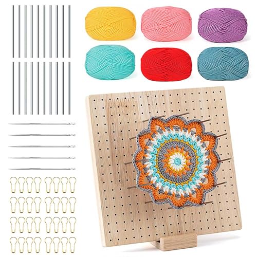 Häkel-Blockierbrett-Set, quadratisches Blockierbrett mit Nadeln, Strickzubehör zum Basteln, Stricken, Oma, quadratisches Häkeln mit Nadeln für Mutter von MALSSE