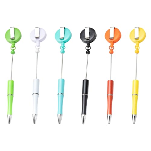 Kugelschreiber mit Ausweishalter, Gürtelclip, einziehbare Ausweisrolle mit Perlenstift, für Krankenschwestern, Ärzte, Krankenhäuser, Erwachsene, 6 Stück Kugelschreiber mit Ausweishalter, Gürtelclip, einziehbare Ausweisrolle mit Perlenstift, für Krankenschwestern, Ärzte, Krankenhäuser, Erwachsene, 6 Stück von MALSSE