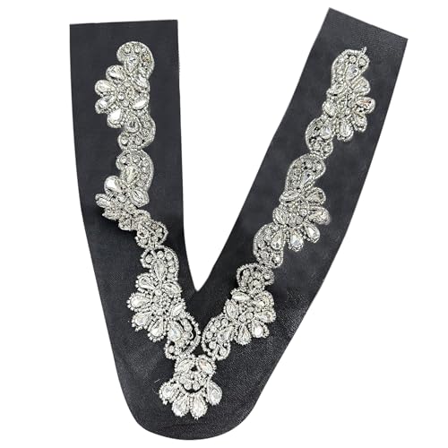 MALSSE Damen-Strass-Applikationen zum Aufnähen, V-Ausschnitt, Netzstoff, für Hochzeiten, Partys, Brautkleider, Nähflicken von MALSSE