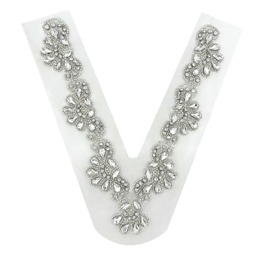 MALSSE Damen-Strass-Applikationen zum Aufnähen, V-Ausschnitt, Netzstoff, für Hochzeiten, Partys, Brautkleider, Nähflicken MALSSE Damen-Strass-Applikationen zum Aufnähen, V-Ausschnitt, Netzstoff, für Hochzeiten, Partys, Brautkleider, Nähflicken von MALSSE