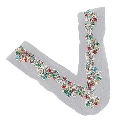 MALSSE Damen-Strass-Applikationen zum Aufnähen, V-Ausschnitt, Netzstoff, für Hochzeiten, Partys, Brautkleider, Nähflicken von MALSSE