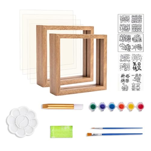 MALSSE Handabdruck-Kunsthandwerk, Glasmalerei-Set mit 6 Farben und Holzrahmen für Hochzeit, Babyparty, Geburtstag, Jahrestag, Handabdruck, Malerei, Lehrwerkzeug von MALSSE