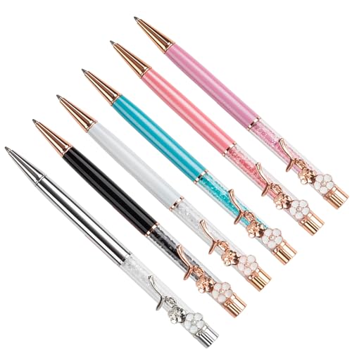 MALSSE Kristall-Kugelschreiber mit Blumen-Clip, Kristall-Signierstift, Drehbewegung, 1,0 mm Spitze, reibungsloses Schreiben für Frauen und Mädchen, 6 Stück von MALSSE